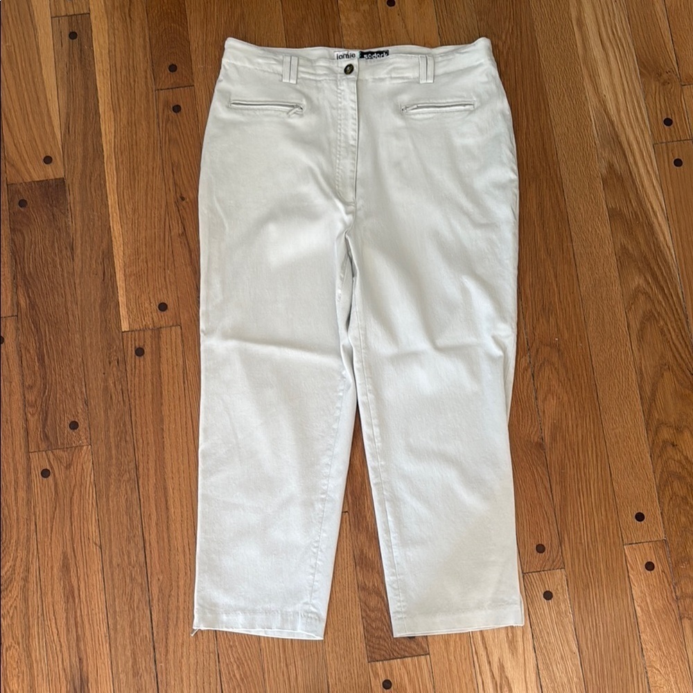 Vintage 90s Jamie Sadock High Rise Beige Tan Zipper Ankle Pants Pockets Women 12